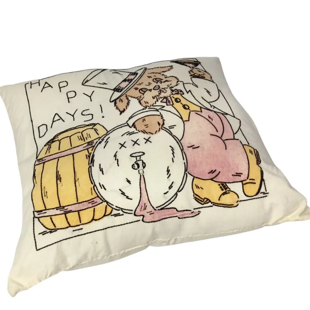 Embroidered Pillow Happy Days Prohibition Whiskey Barrel Martini Dog Top Hat